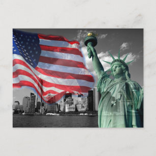 U.S.A.: Lady Liberty, American Flag, NYC Postcard