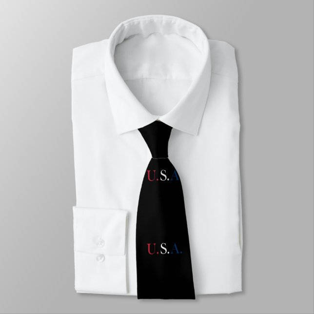 U.S.A. Red White And Blue Lettering Design  Tie (Tied)