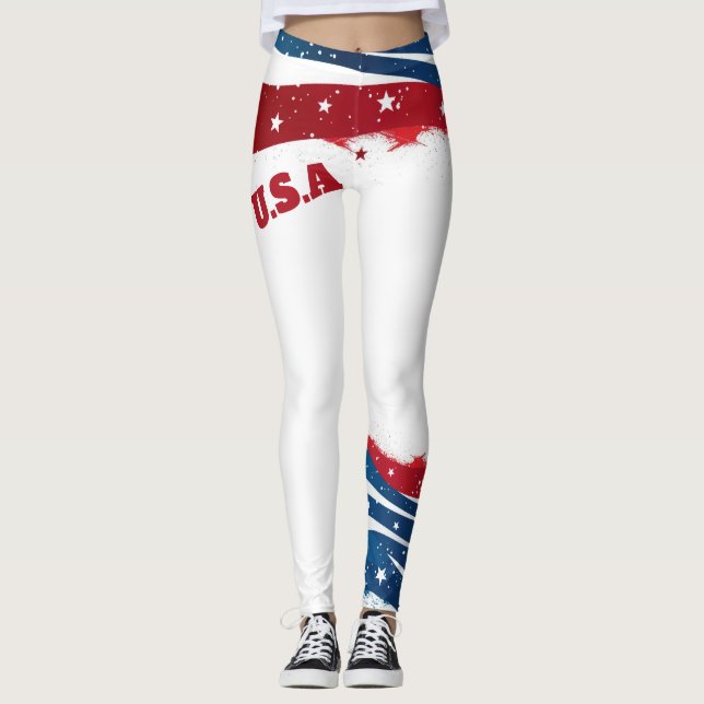 U.S.A Red White Blue Stripes  Leggings (Front)