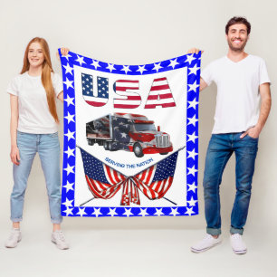 U.S.A. Truck - Patriotic Trucker Gift Blanket