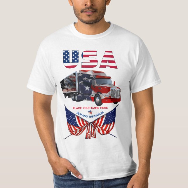 U.S.A. Truck - Patriotic Trucker Personlaized T-Shirt (Front)
