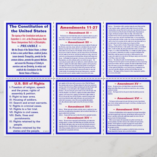 U.S. Amendments 11-27 Pocket Pamphlet / Bookmark Flyer (Front)