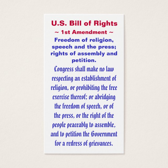 U.S. Bill of Rights, ~ First (1st) Amendment ~ (Front)