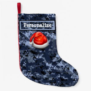 U.S. Blue Camo Christmas Stocking w/ Santa Hat