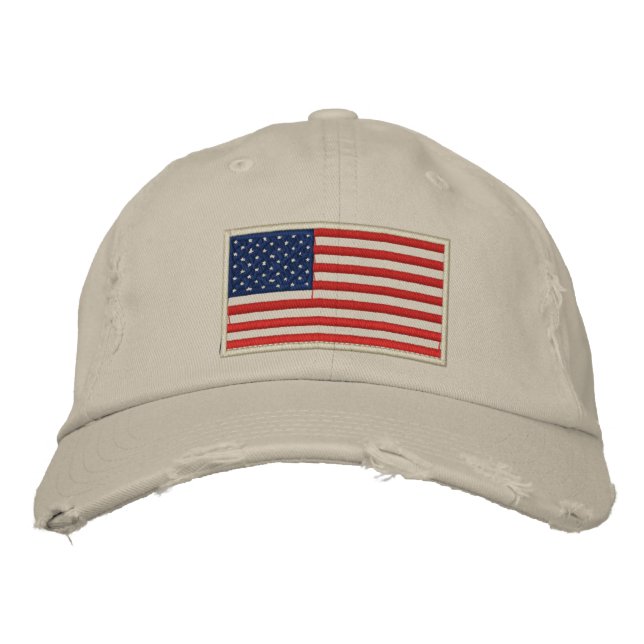 U.S. Flag Embroidered Distressed Hat (Front)
