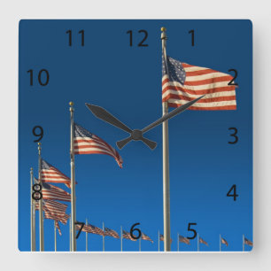 U.S. Flags at the Washington Monument Square Wall Clock