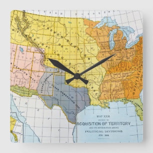 U.S. MAP, 1776-1884 SQUARE WALL CLOCK