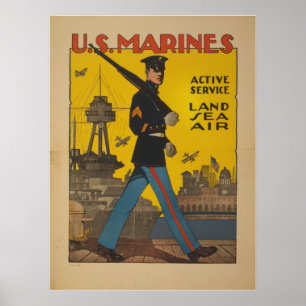 U.S. Marines. Active Service. Land Sea Air Poster