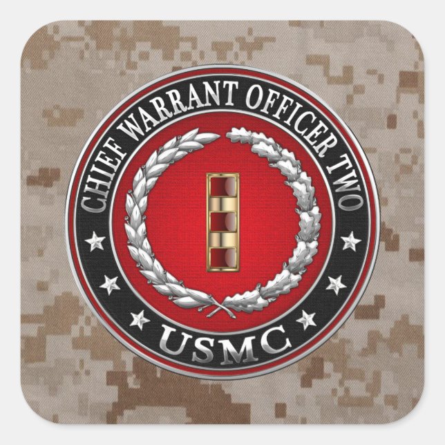 U.S. Marines: Chief Warrant Two (USMC CWO-2) [3D] Square Sticker (Front)