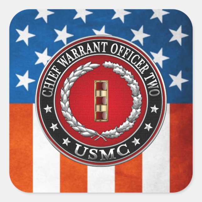 U.S. Marines: Chief Warrant Two (USMC CWO-2) [3D] Square Sticker (Front)