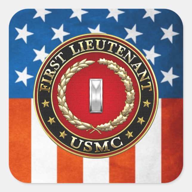 U.S. Marines: First Lieutenant (USMC 1stLt) [3D] Square Sticker (Front)