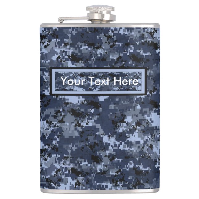 U.S. Military Blue Camouflage  6 oz or 8 oz Flask (Front)