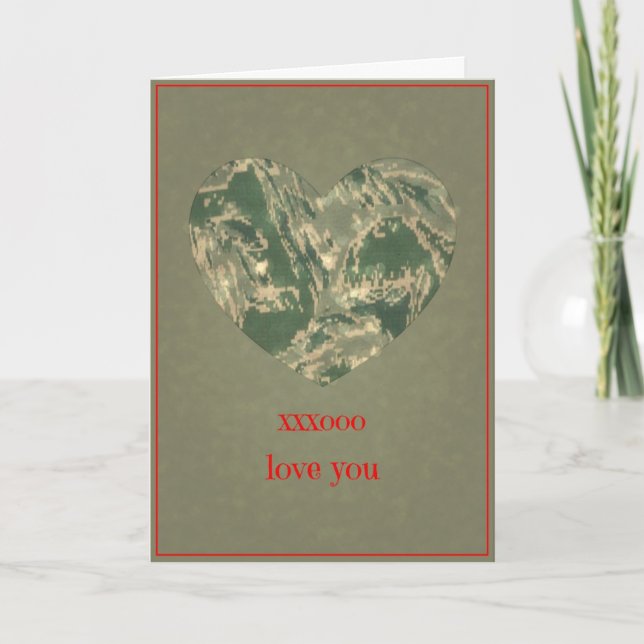 U.S. Military Green Camo Valentine's Day Holiday Card (Front)