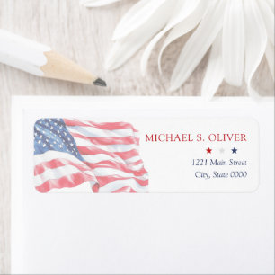 U.S. Military Retirement Patriotic American Flag Return Address Label