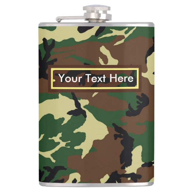 U.S. Military Woodland Camouflage 6 oz or 8 oz Hip Flask (Front)