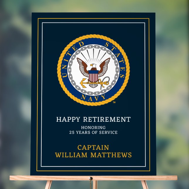U.S. Navy | Navy Emblem | Happy Retirement Acrylic Sign (Neutral)