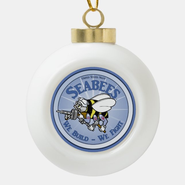 U.S. Navy Seabee Ceramic Ball Christmas Ornament (Front)