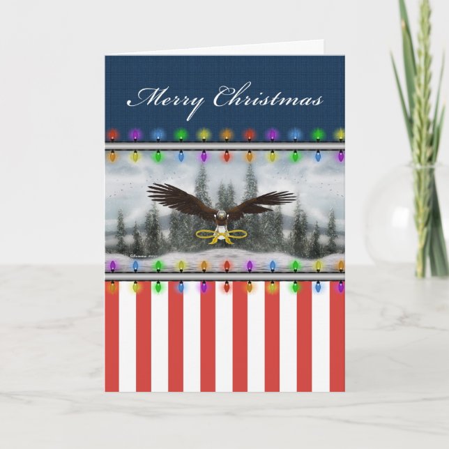 U.S. Patriotic Eagle Merry Christmas Greeting Card (Front)
