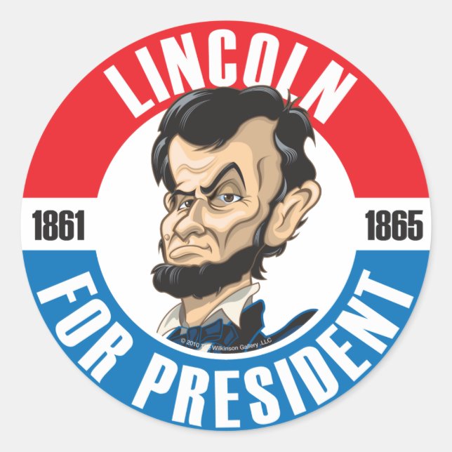 U.S. Presidents Campaign Button: #16 Lincoln Classic Round Sticker (Front)