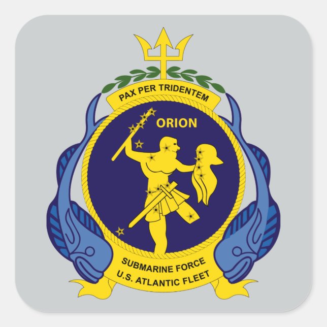 U.S.S. Orion AS-8 Pax Per Tridentem Square Sticker (Front)