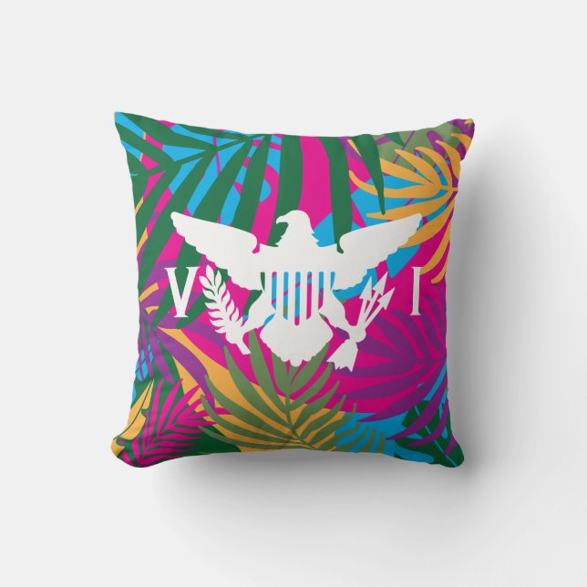 U.S. Virgin Islands Flag, Colourful Tropical Cushion (Front)