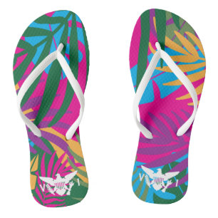 U.S. Virgin Islands Flag Colourful Tropical Leaves Thongs