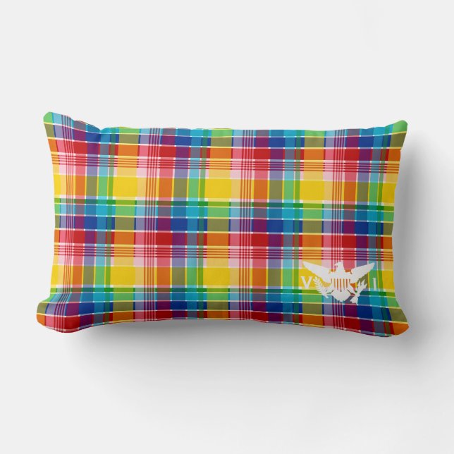 U.S. Virgin Islands Flag, Madras Lumbar Cushion (Front)