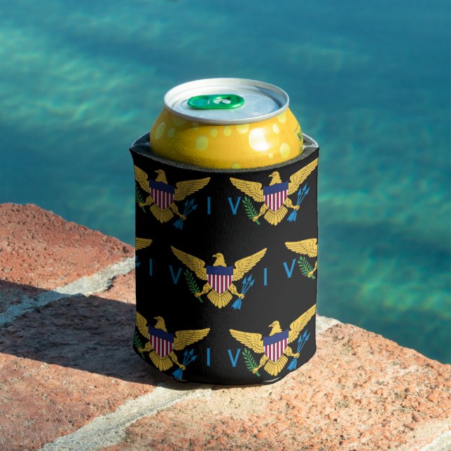U.S. Virgin Islands Flag Pattern, Black Can Cooler (In Situ Pool)