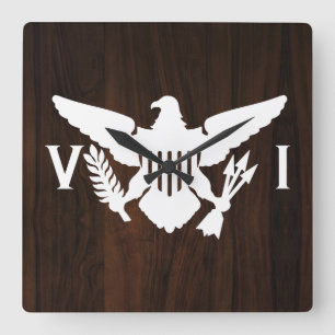 U.S. Virgin Islands Flag White & Dark Wood Square Wall Clock