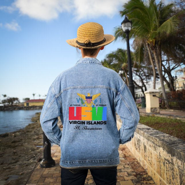 U.S. Virgin Islands St. Thomas USVI Tropical  Denim Jacket (U.S. Virgin Islands St. Thomas USVI Tropical Denim Jacket is great to wear with the USVI flag. )