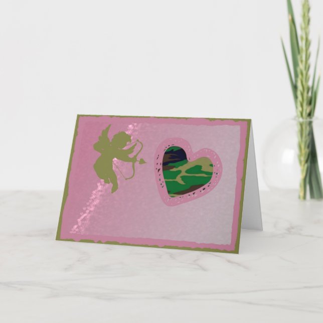 U.S. Woodland Camo Valentine Heart Valentine's Day Holiday Card (Front)