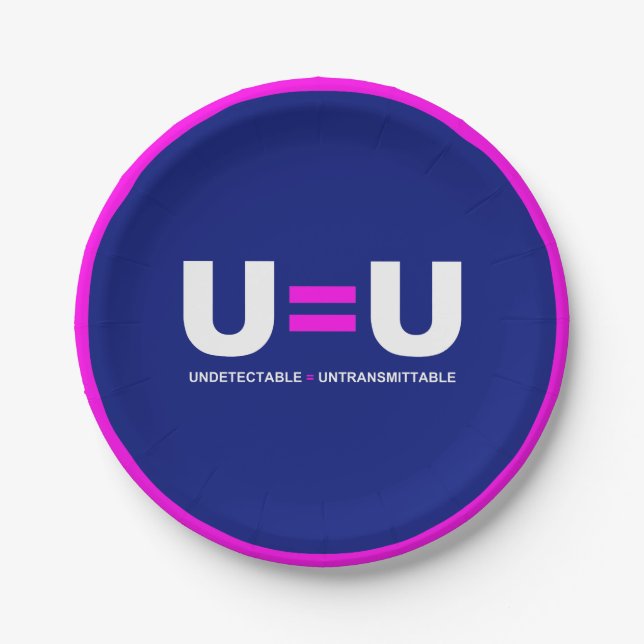 U=U HIV Undetectable Equals Untransmittable Paper Plate (Front)