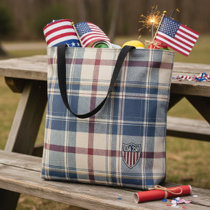 UA 250 American Plaid Shield Motif ID1301 Tote Bag