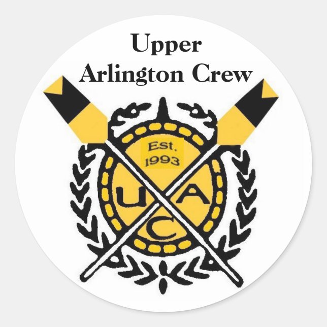 UA CREW emblem, EST. 1993-2, Upper Arlington Crew Classic Round Sticker (Front)