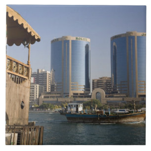 UAE, Dubai, Dubai Creek. Dhow cruises channel Tile