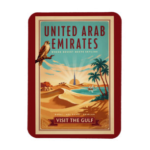 UAE Dubai Falcon Desert Illustration Travel Art Magnet
