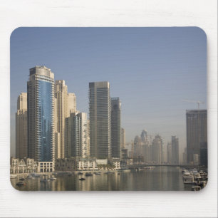 UAE, Dubai. Marina towers with boats at anchor. Mouse Pad