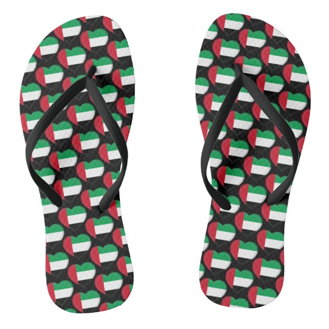 UAE Flag Colours Hearts Pattern Patriotic Thongs (Footbed)