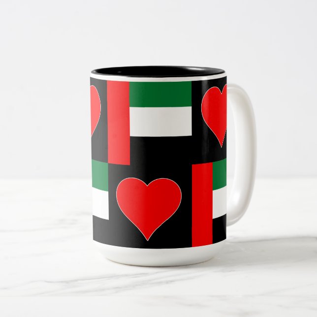 UAE Flag Heart Fun Patriotic United Arab Emirates Two-Tone Coffee Mug (Front Right)