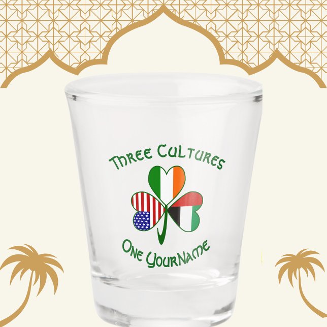 UAE Ireland USA Shamrock Flag Personalised  Shot Glass (Creator Uploaded)