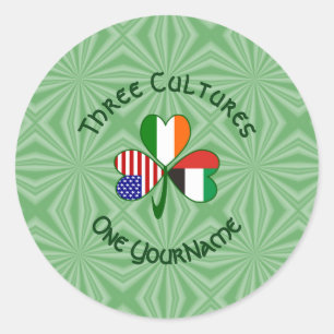 UAE Irish American Shamrock Flag Personalised  Classic Round Sticker