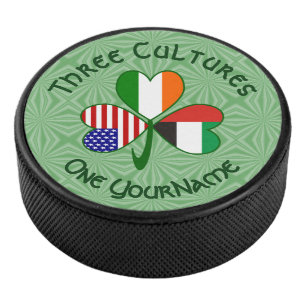 UAE Irish American Shamrock Flag Personalised  Hockey Puck