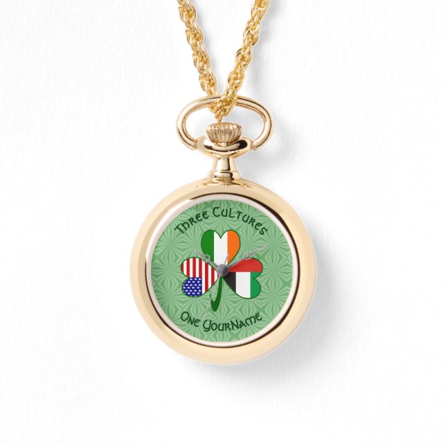 UAE Irish American Shamrock Flag Personalised  Watch (Front)