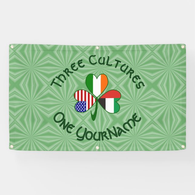 UAE Irish USA Flags Shamrock Personalised  Banner (Horizontal)