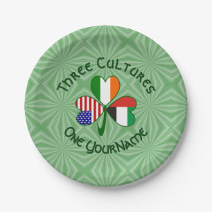UAE Irish USA Flags Shamrock Personalised  Paper Plate