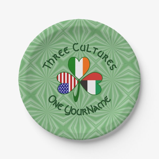 UAE Irish USA Flags Shamrock Personalised  Paper Plate (Front)