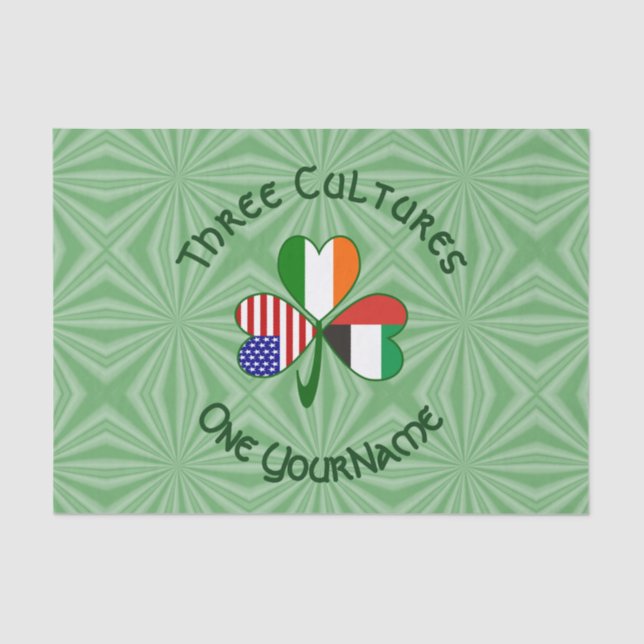 UAE Irish USA Flags Shamrock Personalised  Tissue Paper (Front)
