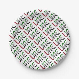 UAE United Arab Emirates Flag Colours Typography Paper Plate