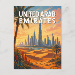 UAE United Arab Emirates Illustration Travel Art Postcard