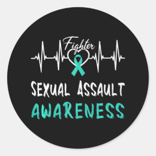 Ual Ault Awareness Heartbeat Fight Teal Ribbon  Classic Round Sticker